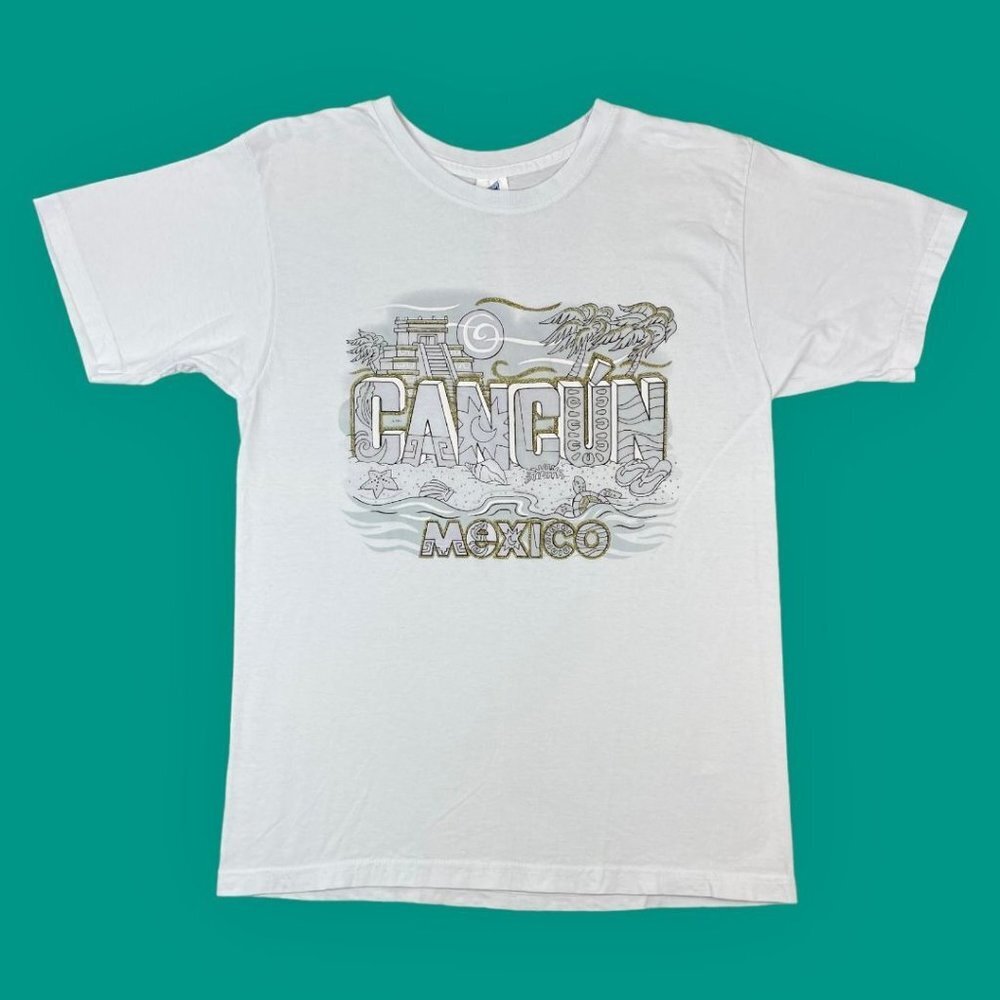 Vintage Heavy Weight Cancun Mexico White Short Sleeve T-Shirt Large